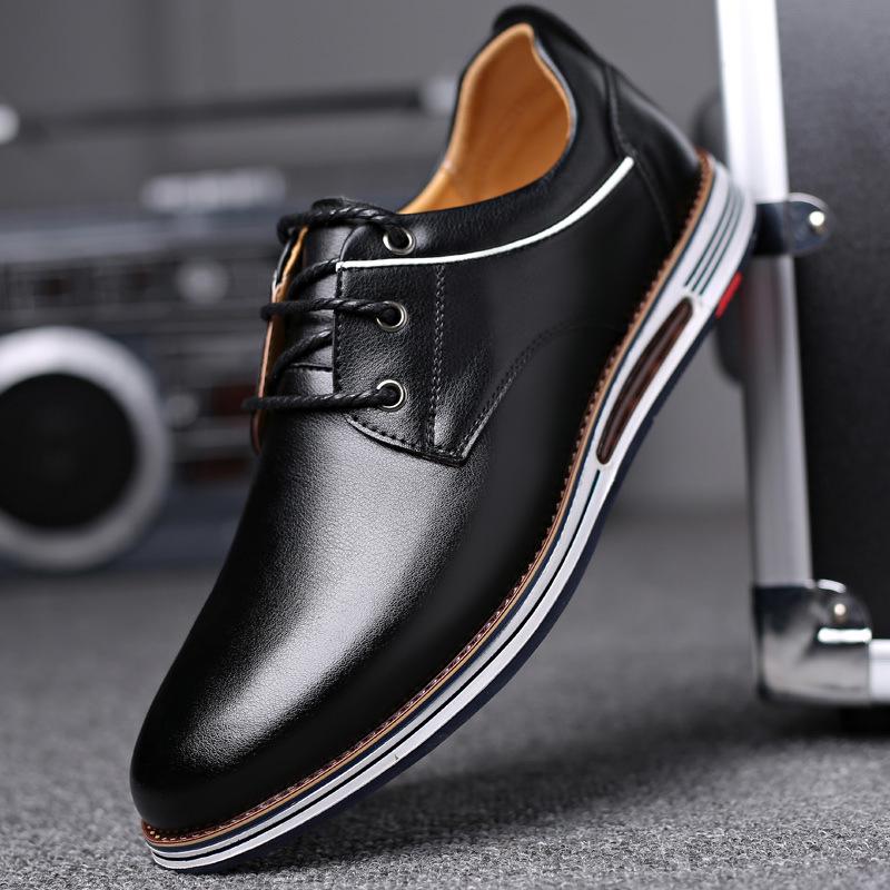 New Men's Casual Shoes Lace-up Leather Breathable Casual Leather Shoes Men's Trendy Shoes