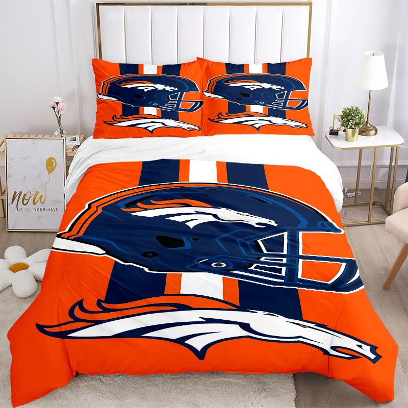 3 pz Denver Broncos Casco & Logo Cavallo Bronco Strisce Arancioni Decorazione per la Casa Set Biancheria da Letto-Tuta Universale a Tre Pezzi per Camera da Letto, Camera degli Ospiti, Soggiorno