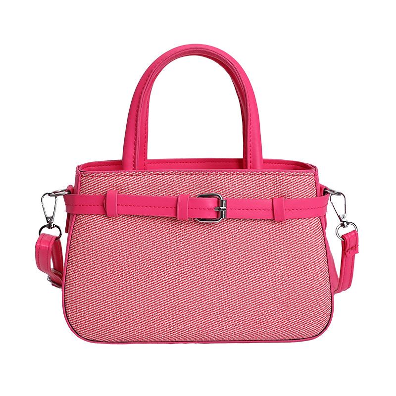 

Premium textured handbag spring and summer new women s bag textured shoulder bag fashion belt buckle messenger bag рожевий