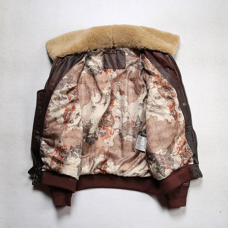 Męska żółta kurtka pilotka ze skóry bydlęcej Air Leather z pikowanym wzorem i odpinanym kołnierzem wełnianym