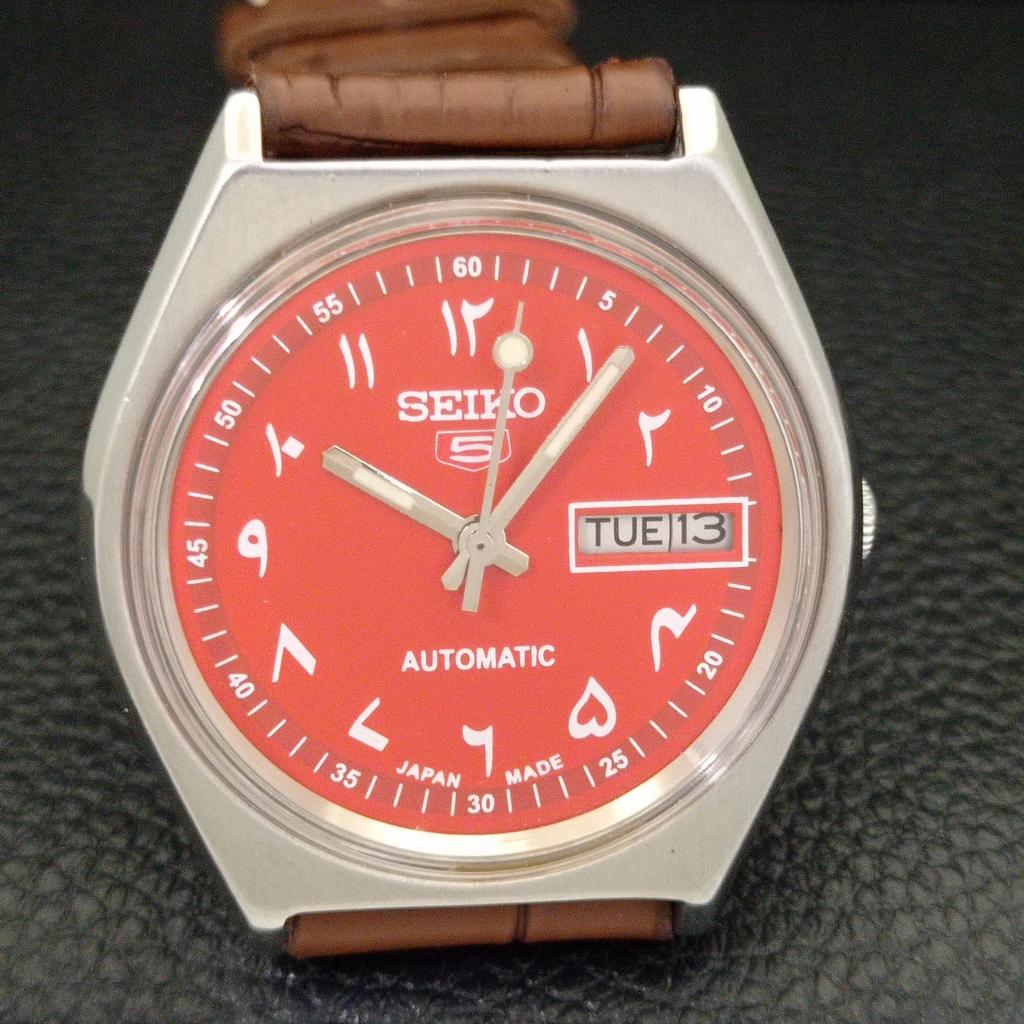 AUTOMATIC VINTAGE SEIKO 5 JAPAN 6309A MENS ARABIC RED COLOR DIAL WATCH a701280-5 R206a-a701280
