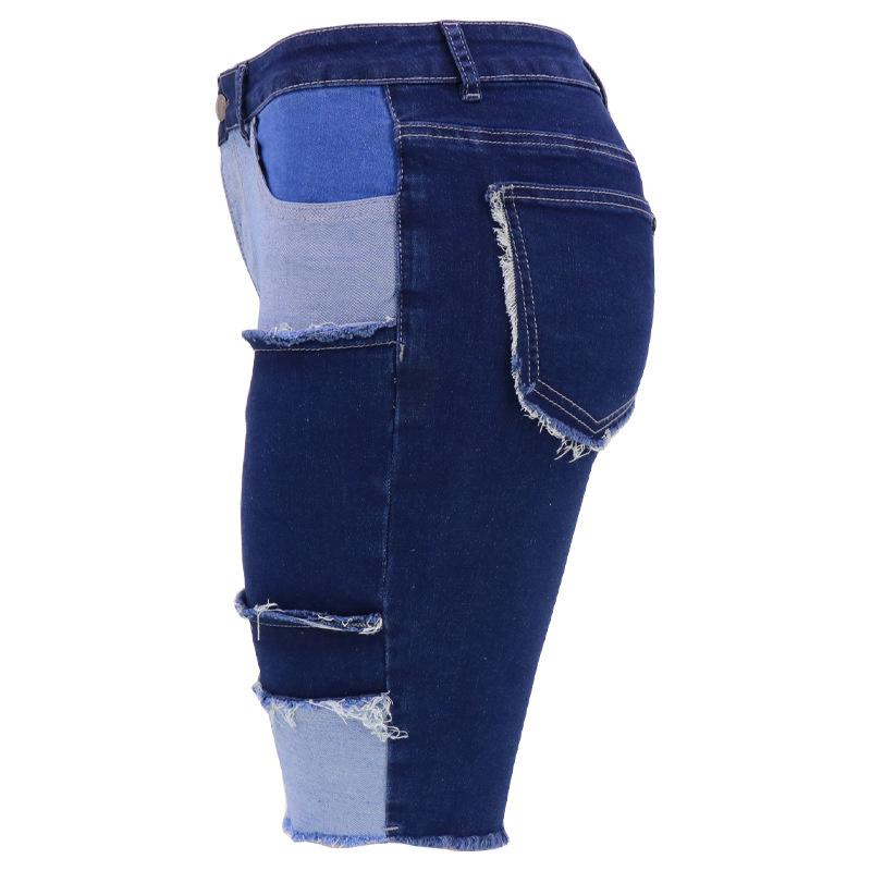 New 2026 women's denim shorts with stylish patchwork, unique mid-waist denim shorts for women