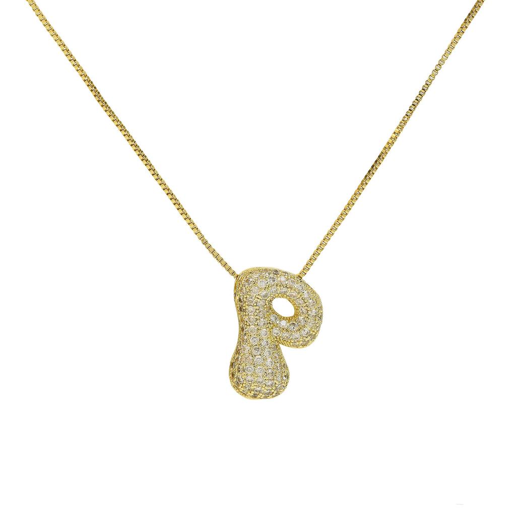 Luxury Zircon 26 English Letter Pendant Necklace for Women Gold Plated Stainless Steel Chain Fat Alphabet Hip Hop Necklace