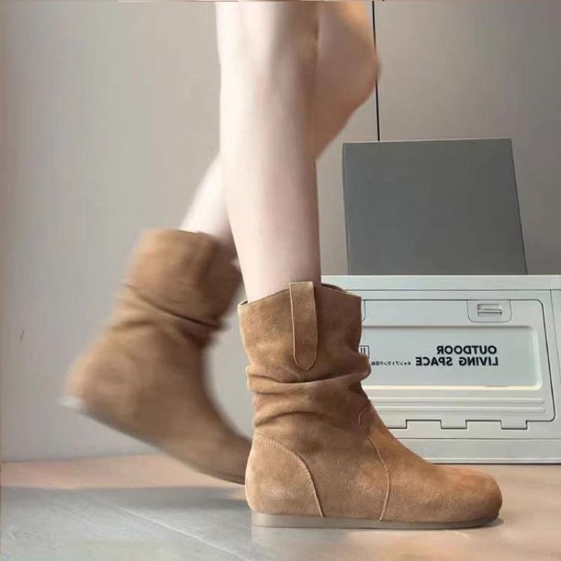 Fashion Suede Casual Short Boots for Women 2025 Fashion Ankle Boots New Short Slip on Flat Shoes Retro Versatile Soft Bottom Lady Boot