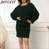 BITCED Autumn/Winter Plus Size Women's Loose Batwing Sleeve Knitted Long Pullover Dress