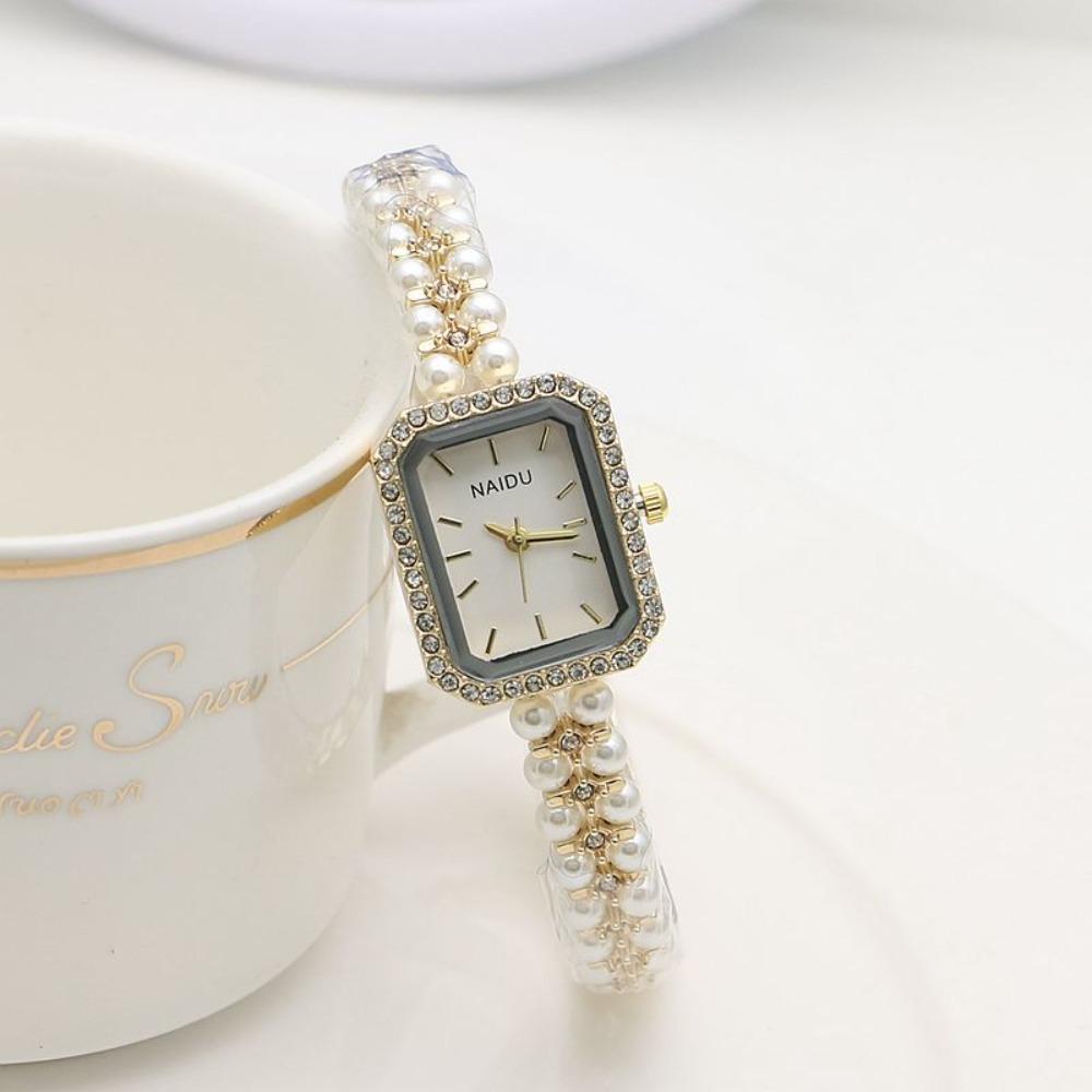 Luxury Pearl Studded Watch Square Dial Women s Wristwatches Vintage Quartz Watch Gifts