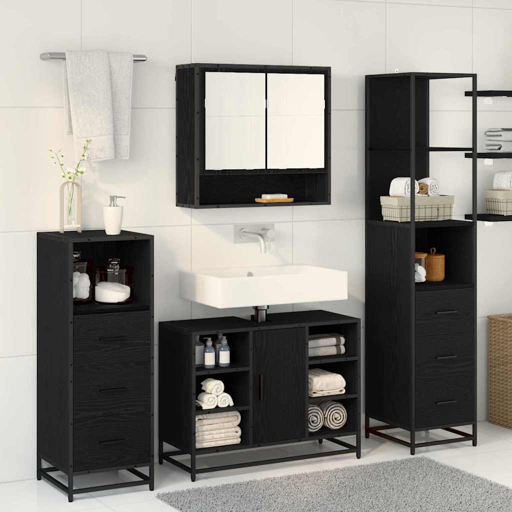 Bathroom Furniture Set 3 Pcs Black Oak Effect Particleboard