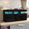 140*40.5*66.5cm Wohnzimmer Sideboard, Hochglanz Schrank mit LED-Lichtleiste, Transparentes Acrylgehäuse, mit 7 Staufächern, Schwarz