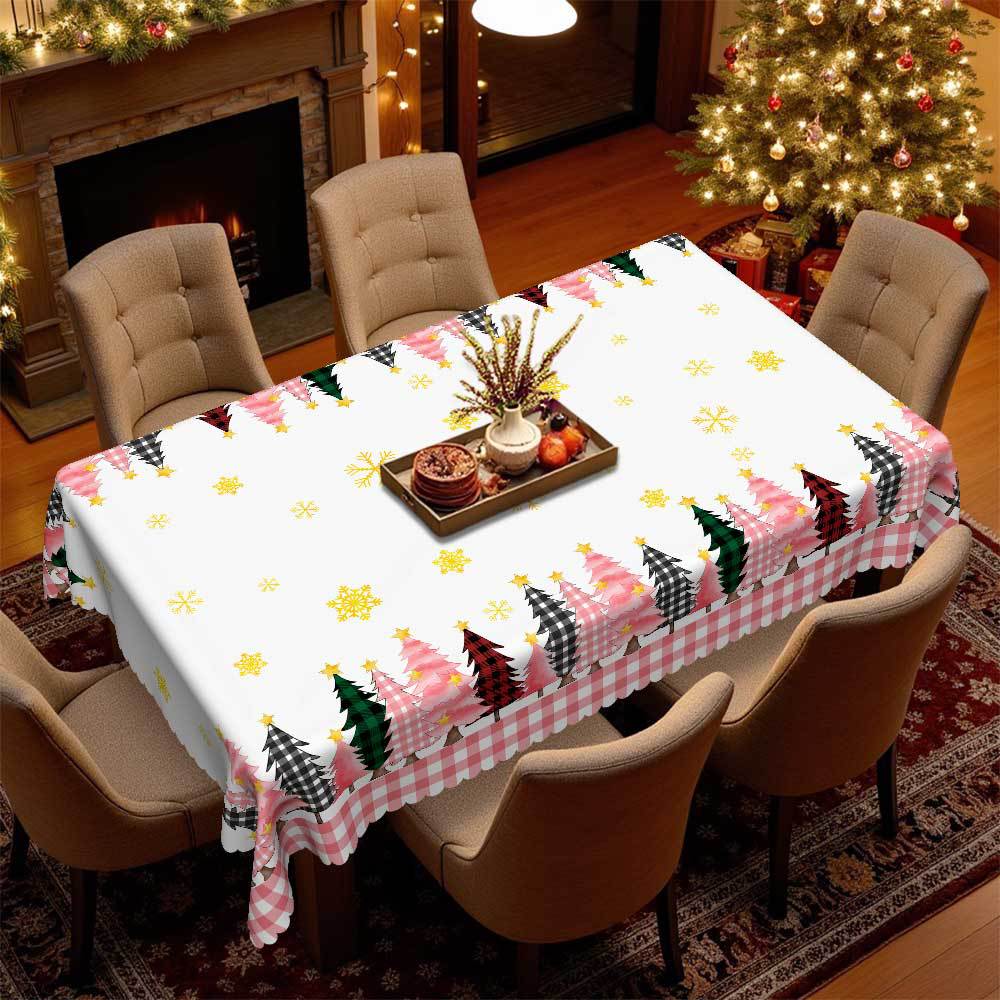 Country Christmas Tablecloth, Pink Plaid Christmas Tree Tablecloth, Waterproof Tablecloth, Round Table Square Table Universal