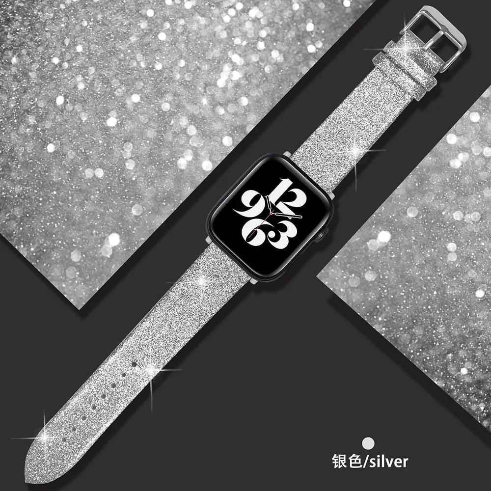 Glänzendes Armband Für Apple Watch Armband 44mm 40mm Ultra 49mm 41mm 42-38-45mm Glitzer Leder Schlaufenarmband iWatch Serie 8 7 6 5 4 3 SE