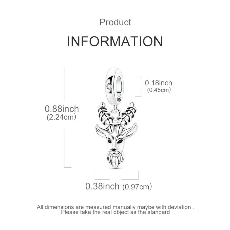 Charme Perle Authentique Argent Sterling 925 Pendentif Antilope Œil Noir Convient pour Bracelet Collier Original Pour Hommes Femmes Bijoux DIY Cadeau