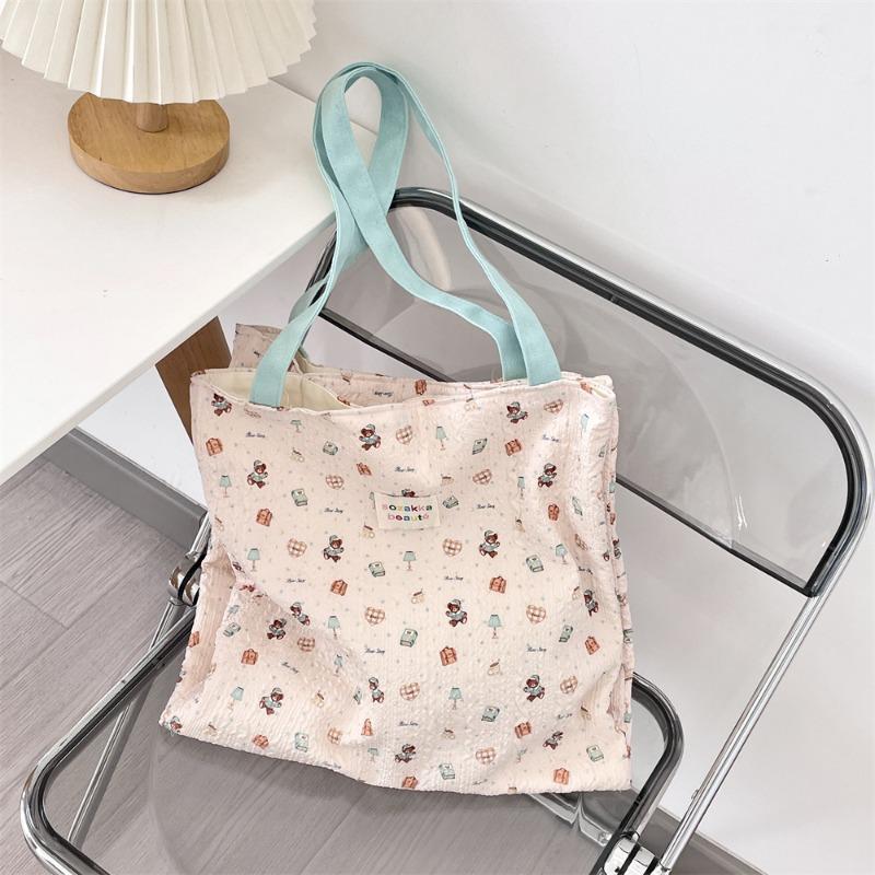 4 Contrasting Color Shoulder Canvas Bag Large Capacity Work Commuter Bag Student Female Summer Hand