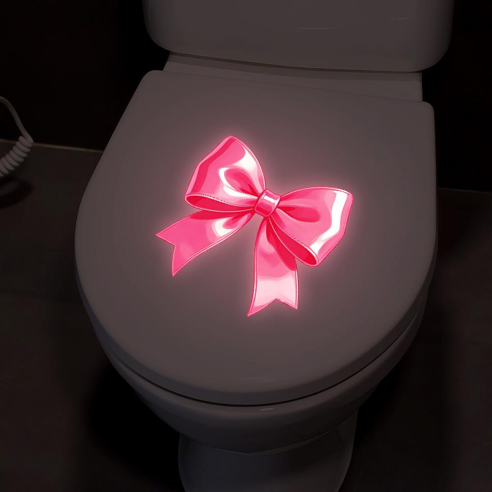 Luminous Pink Bow-shaped Wall Sticker for Bathroom Decoration and Beautification