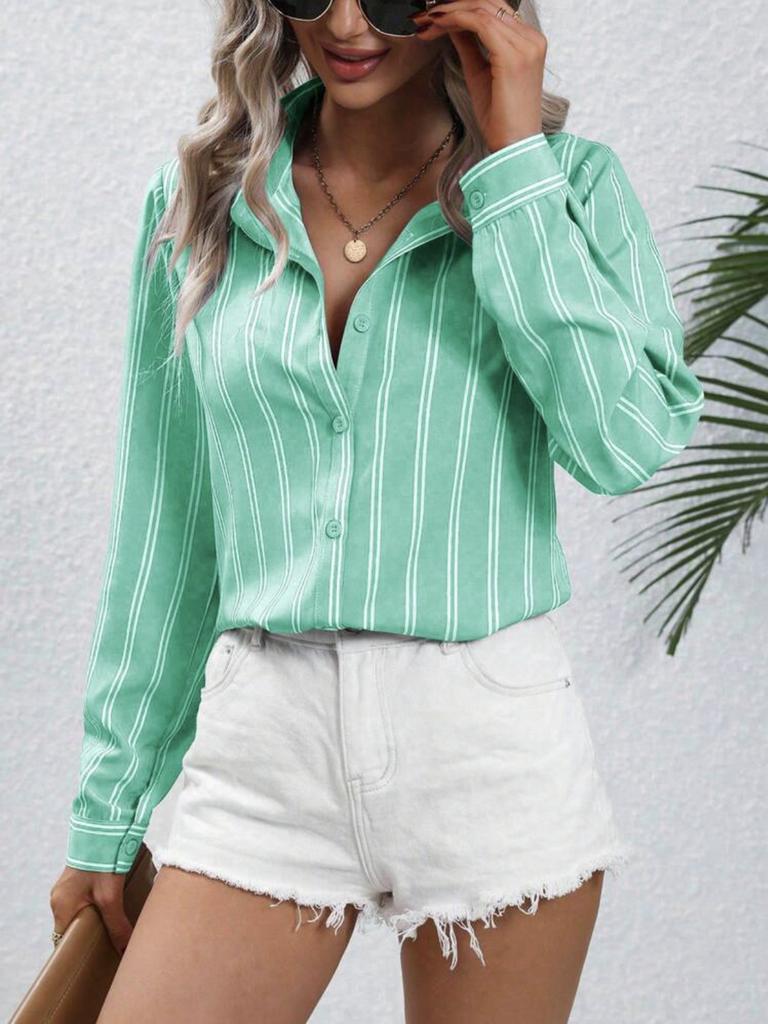 Summer Oversized Striped Shirt for Women Long Sleeve