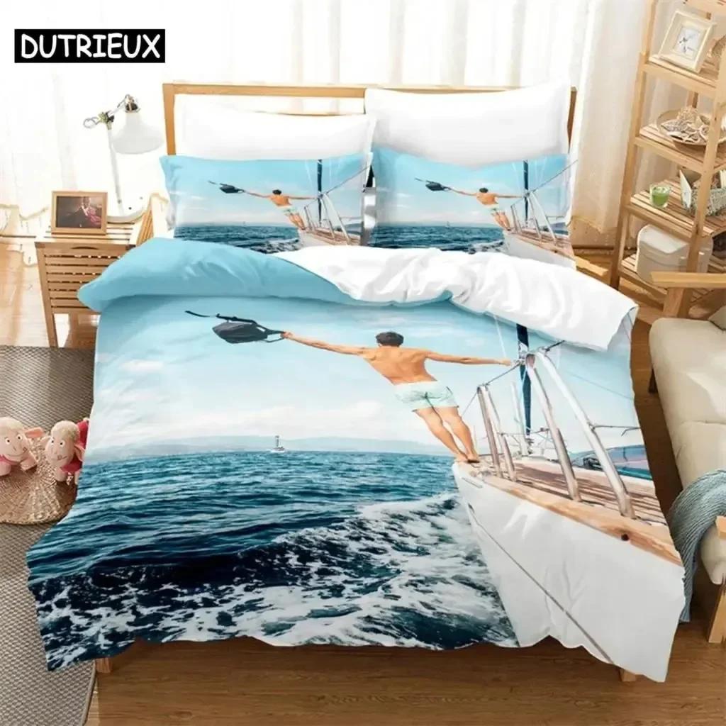 Luxury New 3D Print Seaside  Beach Bedding Set Single Twin Double Queen King Cal King Size Bed Linen Set