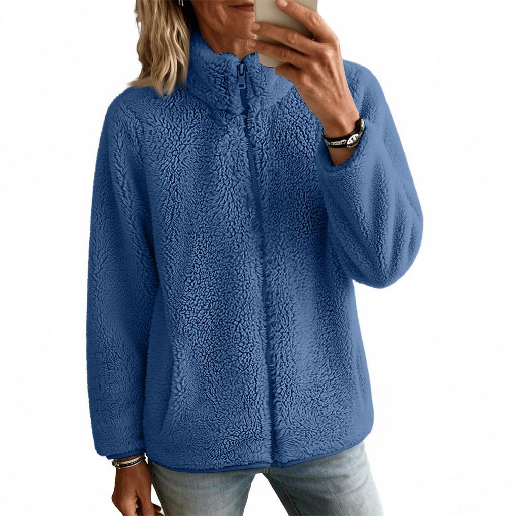 Women's Color Lined Zip Up Cardigan Jacket for Fall Winter Casual Wear