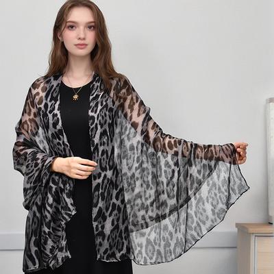 Thin Leopard Print Scarf Shawl Woman Summer Air Conditioning Cape Breathable Uv Resistant Wrap Sunscreen Shawl Female Long Scarf
