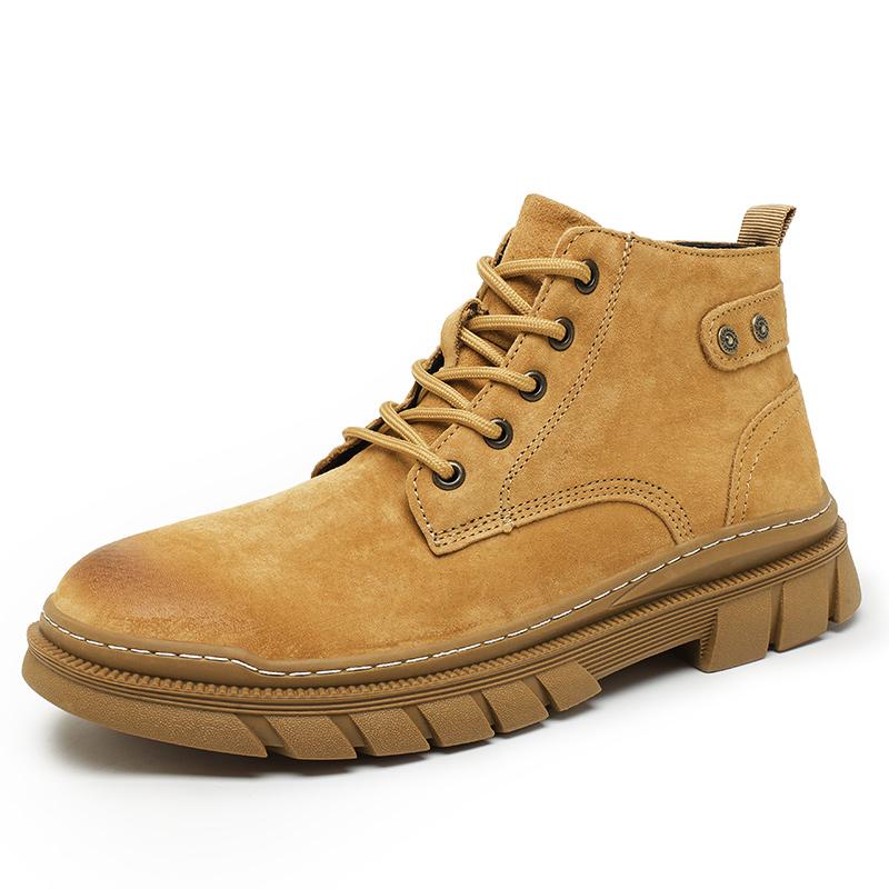 2025 Genuine Leather Ankle Boots Mens Outdoor Comfortable Yellow Boots with Classic Design High Top Men Casual Shoes