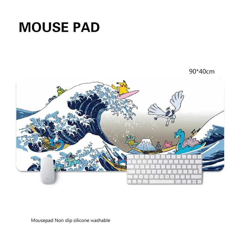 Large Anime Mouse Pad Xxl Gaming Mat Office Desk Carpet Blue Wave Custom Japan Mousepad Tablet Gamer Pc Table Mat 900x400