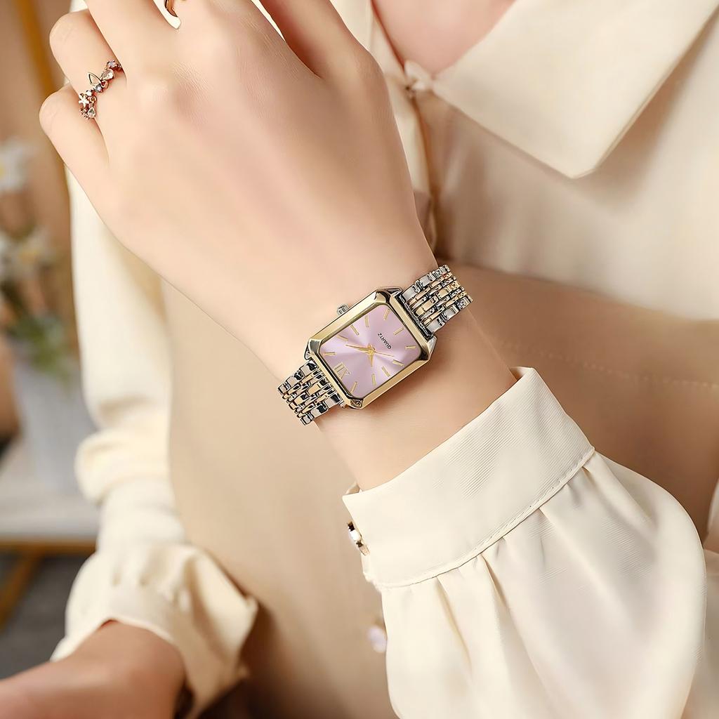 Simple Square Bar Scale Dial Steel Steel Strap Quartz Watch Women Wristwatch