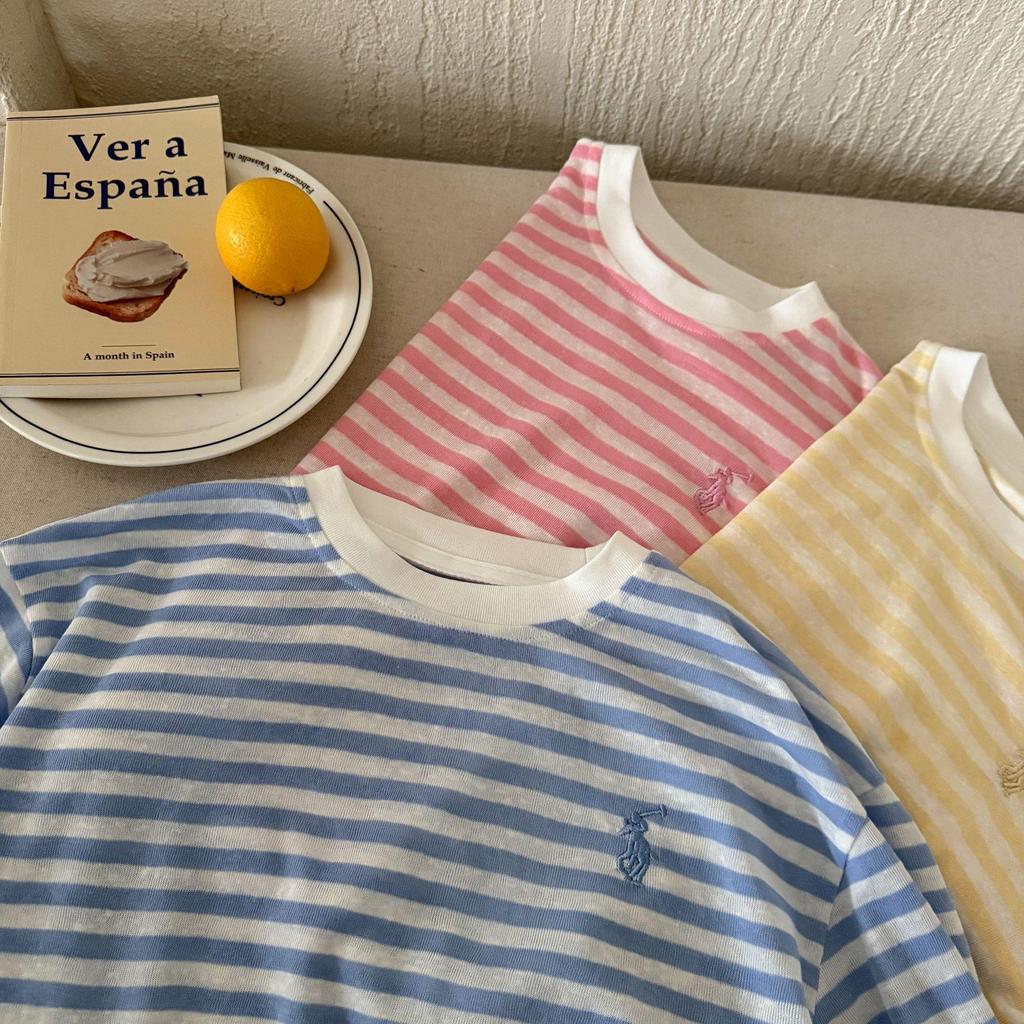 2025 Summer Kids' Striped Round Neck T-Shirt - Mosquito-Proof, Cool & Trendy for Boys & Girls