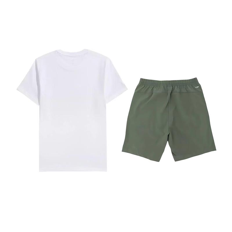 Li-Ning Plain Simple Comfortable Versatile Round Neck Pullover Short Sleeve Logo Letter Print Drawstring Shorts Casual Sports Suit AHSUA49-1+YKSV147-1
