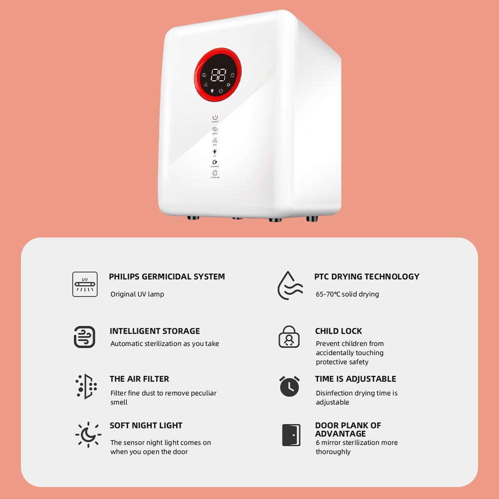 Sterilizator 2-în-1 pentru biberoane și uscător Sterilizator UV pentru biberoane 100W Dulap de dezinfecție cu LCD