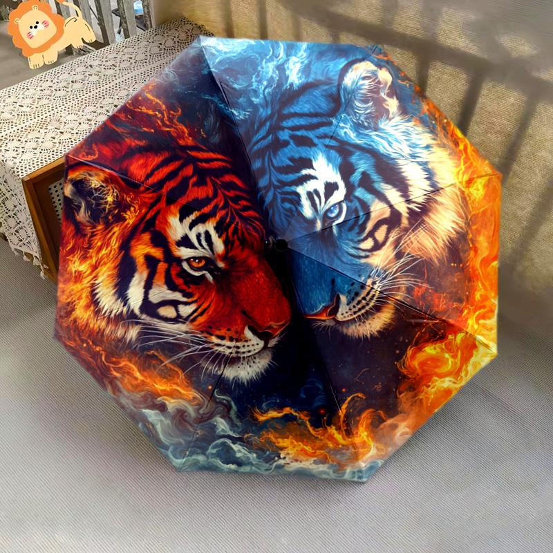 1 PC Automatic Folding Umbrella - Yin Yang Tigers Pattern, Portable & Foldable Design with 8 Ribs, Christmas Birthday Gifts