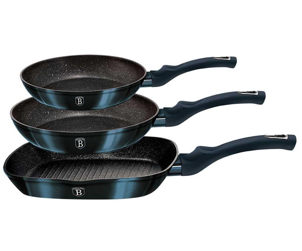 Set Of 3 Granite Frying Pans 20/24/28Cm Berlinger Haus Bh-6140 Aquamarine