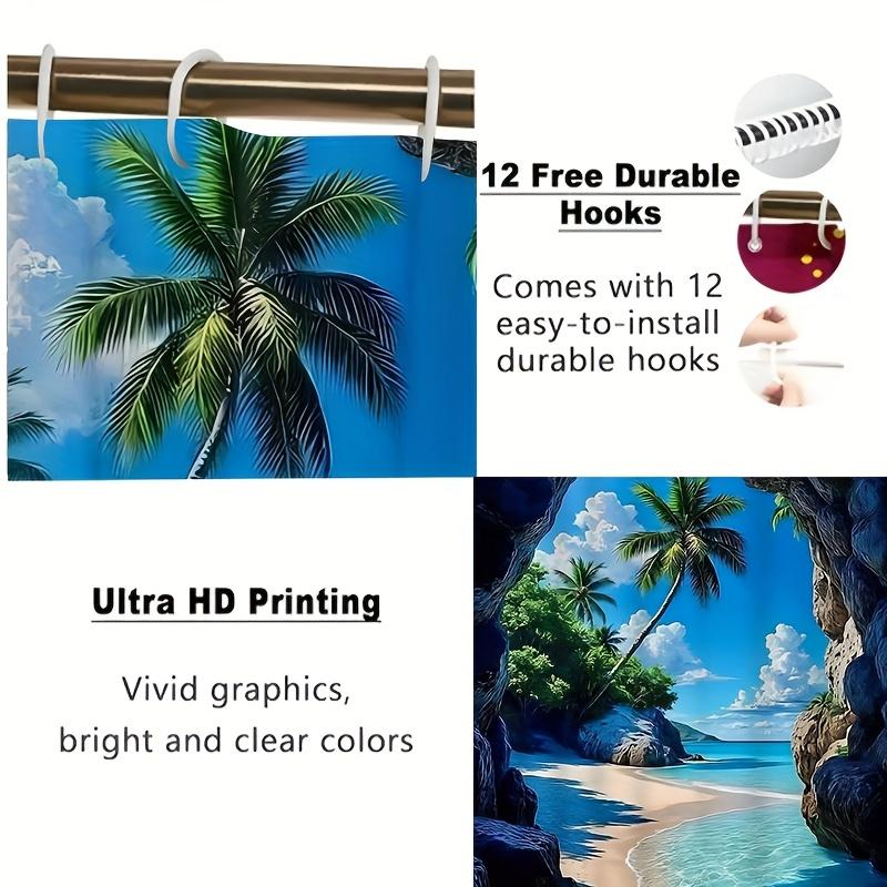 Open One Pc1 Tropical Beach Landscape Bathroom Curtain Digital Print Polyester Shower Curtain No Punching Super Wide Ring-Shaped