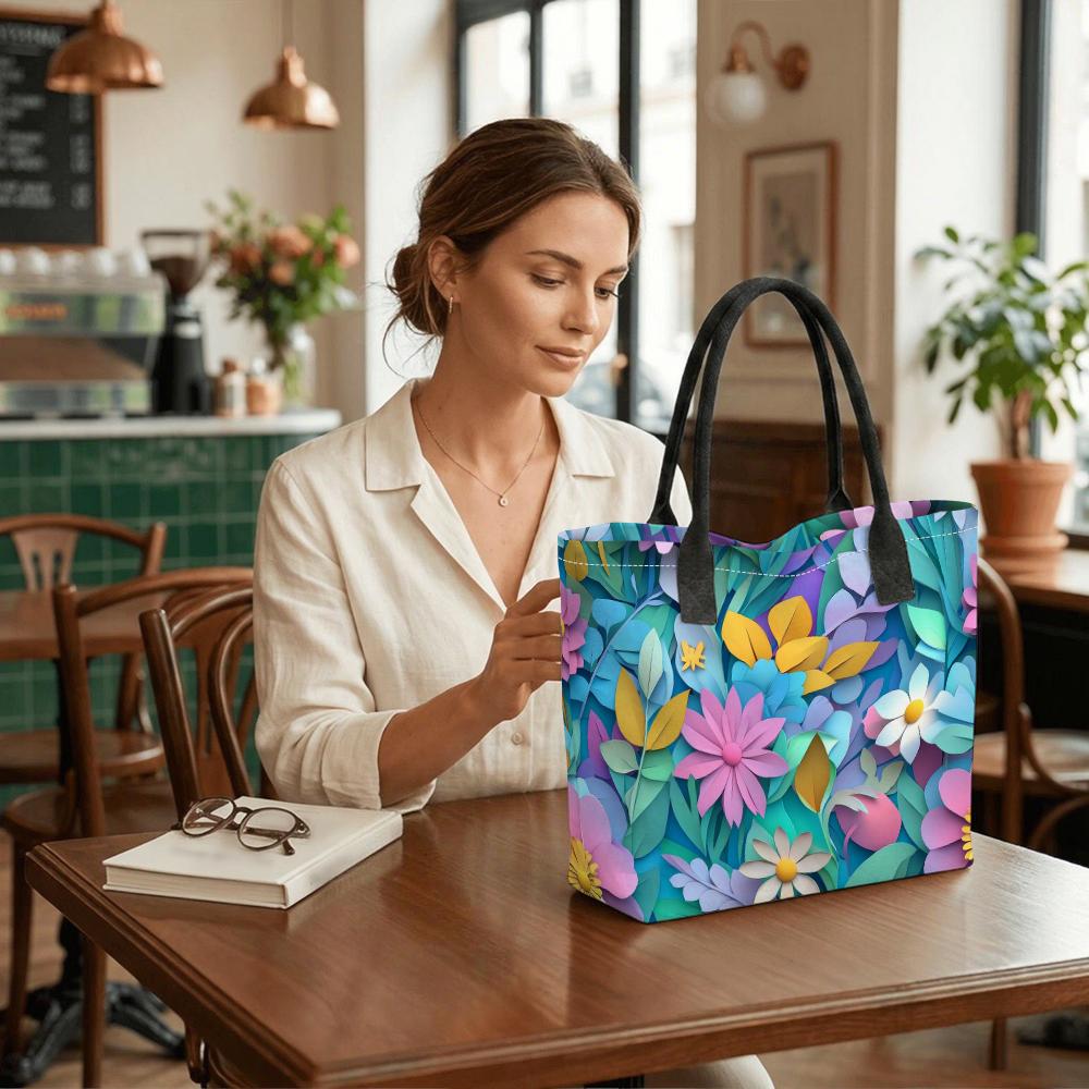  Floral Print Tote Bag Fashion Casual Large Capacity Daily Carry Handbag
