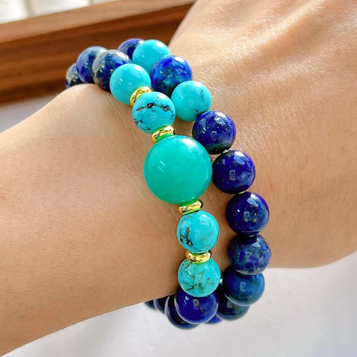 8Mm Retro Chinese Design Feeling Mengsong Natural Lapis Lazuli Tianhe Stone Multi-Circle Bracelet Bracelet