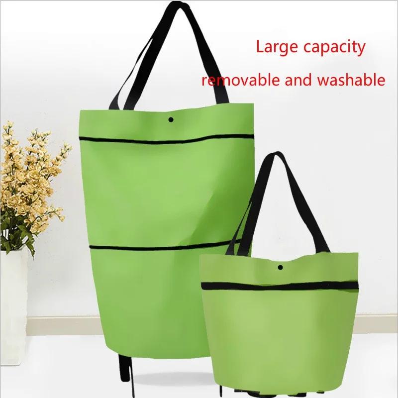 Oxford Cloth Shopping Trolley Portable Multifunctional Bags Canvas Foldable Tote Cart Reusable Grocery Bag Modern and Simple
