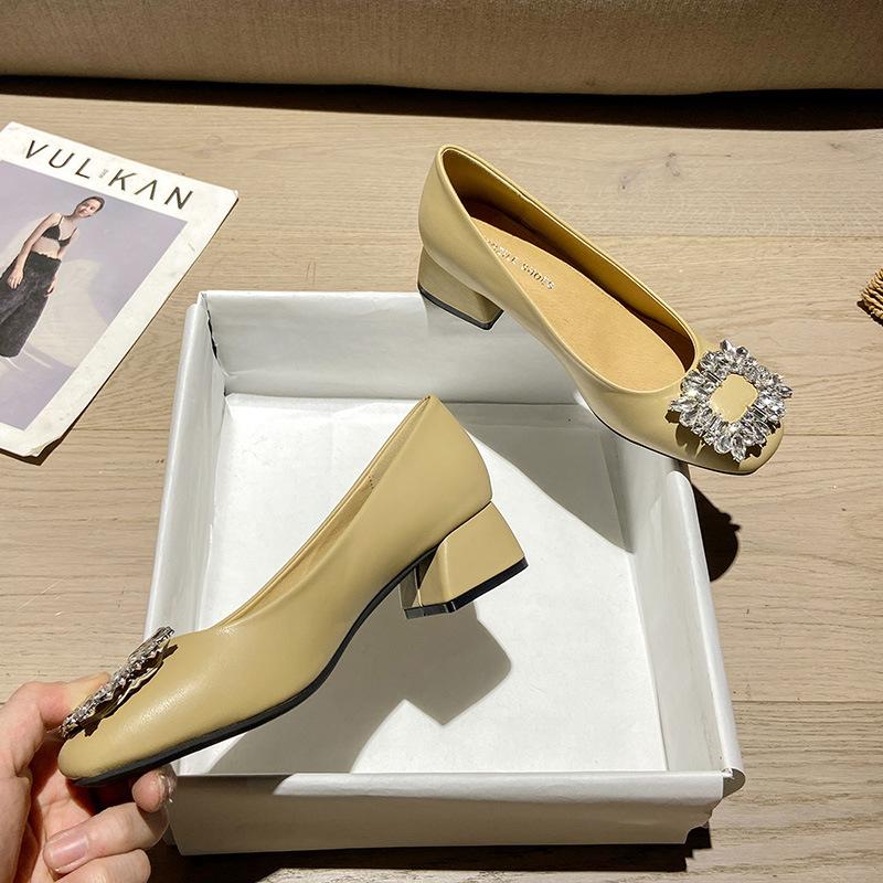 

Leather single shoes women s buckle rhinestone shallow mouth women s shoes spring 2025 new thick heel soft sole small fragrant Mary Jane shoes Comfort shoes, 1 year warranty абрикосовий