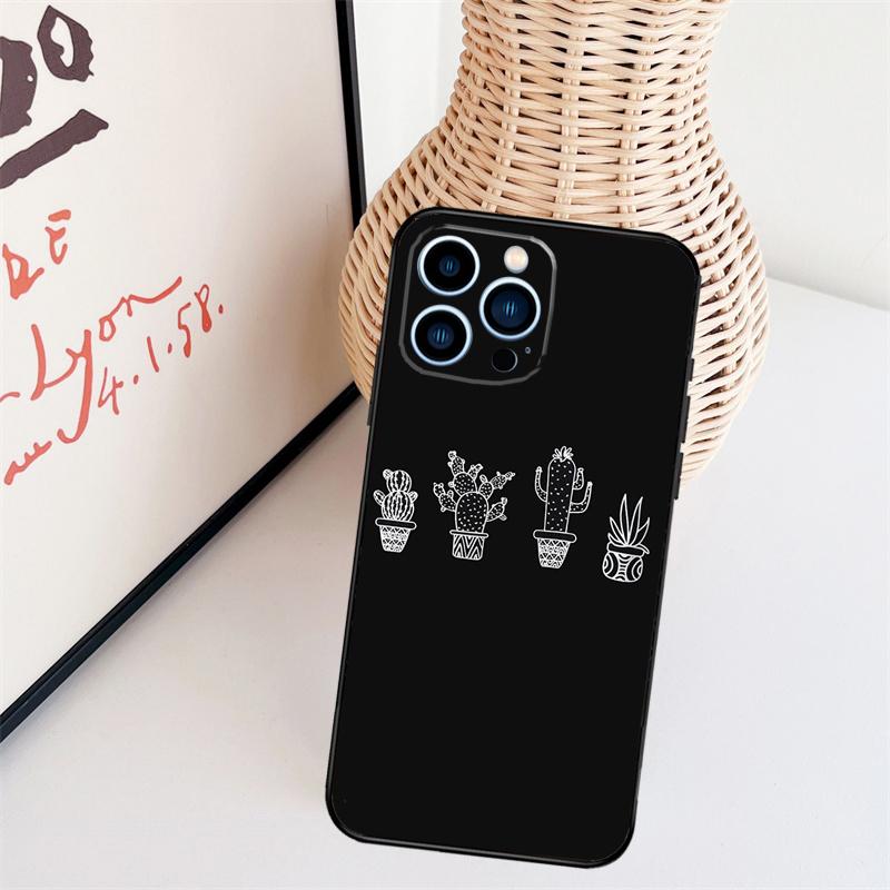 Cactus Pattern Case For iPhone 11 12 13 14 16 15 Pro Max Mini X XS Max XR Plus Cover Coque