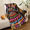 Weiche Flanell-Tagesdecke für den Tag der Toten, lebendiges Orange, Schwarz, Blau, Skelett-Paar, Halloween, Wohnzimmer, Schlafzimmer oder Sofa-Dekoration