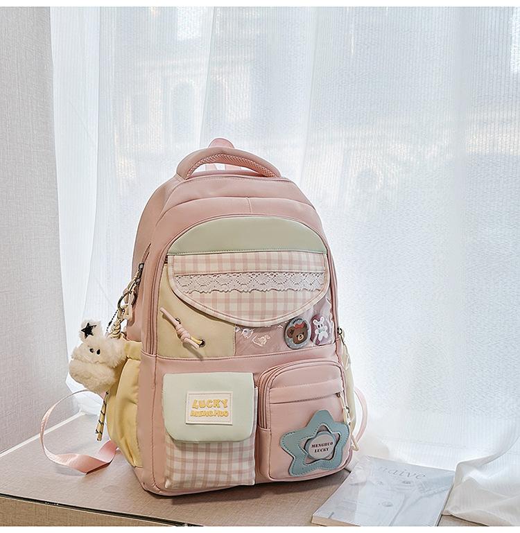 Schoolbag New Japanese Ins High-value Fresh and Sweet Plaid Backpack Junior High School Students Lightweight Large-capacity Backpack