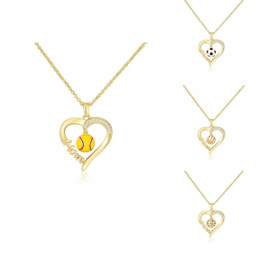 Baseball Necklace Heart Shaped Pendant For Mothers Day Gift Women Jewelry