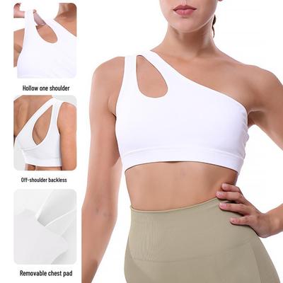 Women's Single-Shoulder Mesh Yoga Sports Bra: Shockproof, Breathable, and Stylish Back Design