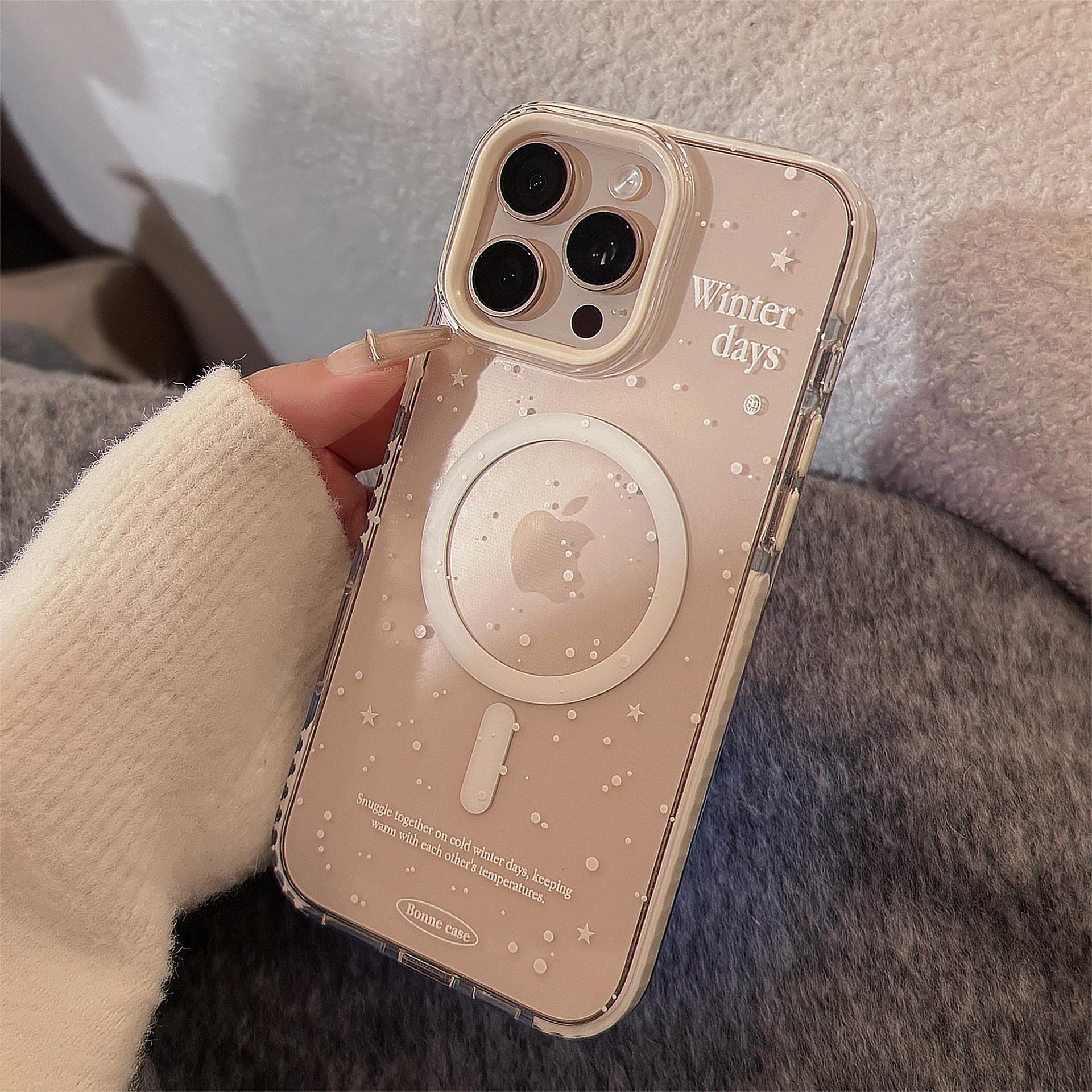 

Кронштейн с магнитной защелкой Snowflake Shake 16pro Max Прозрачный чехол для мобильного телефона iPhone 15 Подходит для 13 Защита от падений 14 12pro max (6.7)