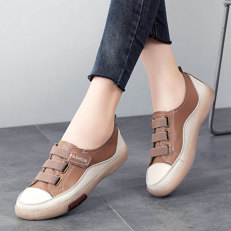 Damskor för vår och höst, koreansk stil, enkelskor med mjuk sula och kardborreband