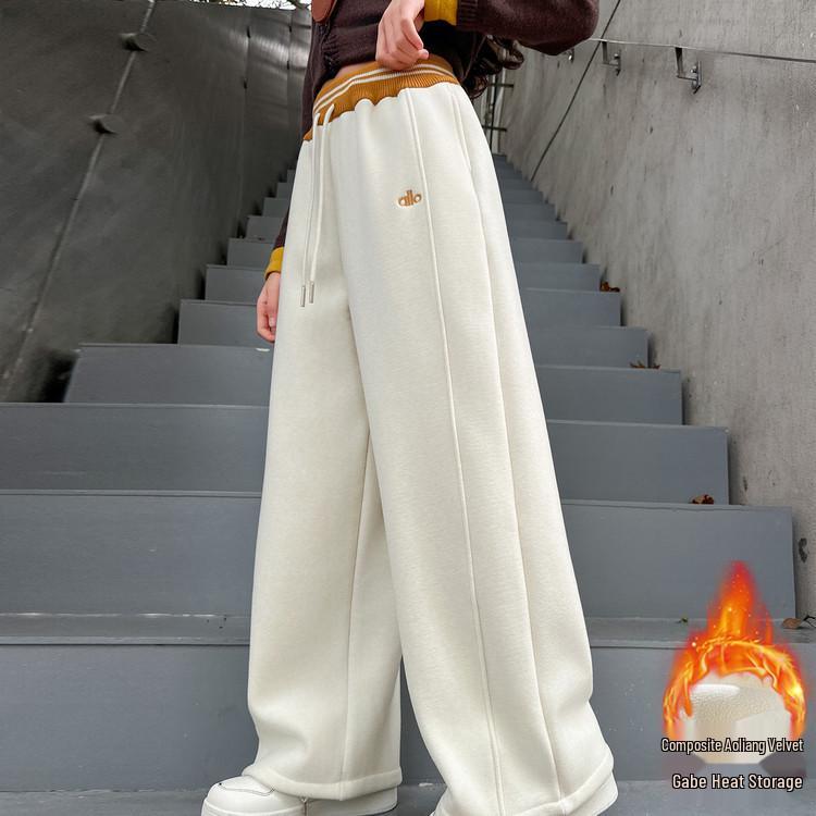 Girls' 2025 Wide-Leg Sweatpants with Velvet - Winter/Spring Sports Style