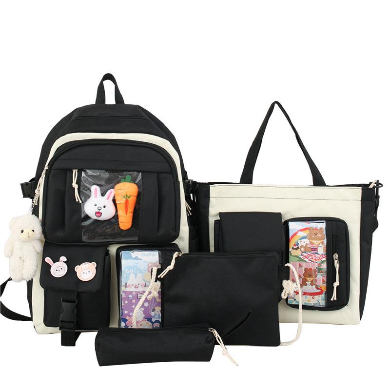 Schoolbag Backpack Women's Outdoor Travel Trend Backpack Fashion Junior High School Student Oxford Cloth Multi-piece Set Student School Bag Commuter