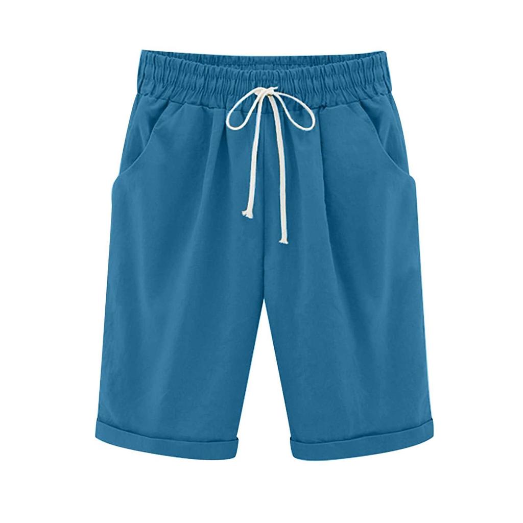 Dames Casual Losse Strandbroek Kleur Losse Casual Vijfde Broek Zakken Linnen Korte Broek