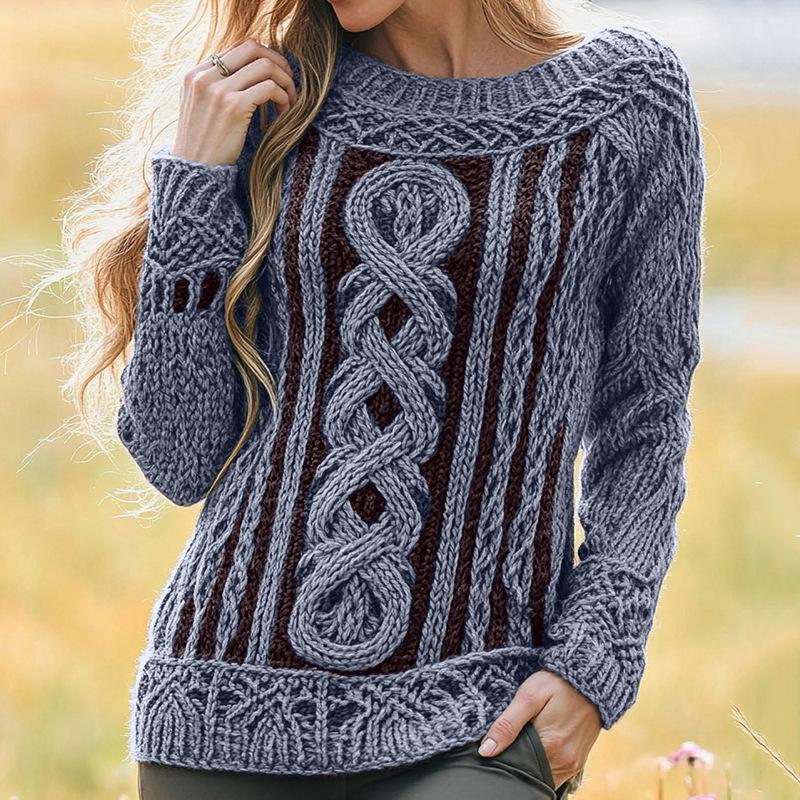 2025 Autumn/Winter 3D Print Round Neck Knit Sweater for Europe & America