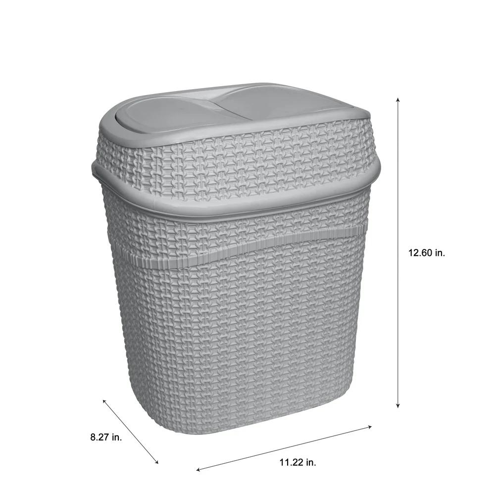 Sailor Knot Plastic Swing Top Trash Can Bathroom Office Decorative Wastebasket Indoor Use Easy Open Lid Anti-Odor Design