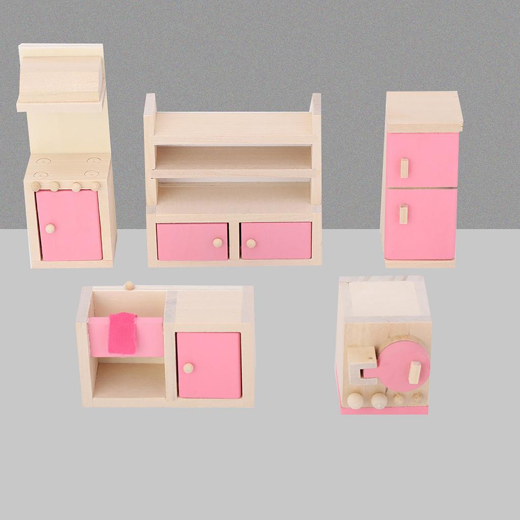 Mini Lifelike Simulation Wooden Furniture Set for 1:12 Doll House Accessory (Kitchen)