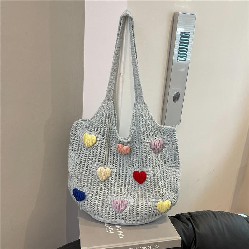 

Hollow Out Lover Heart Thread Woven Bag Beach Handbag Tote Bag Beach Bag Large Capacity Bohemian Style Shoulder Bag Girls CLE 34x7x35cm
