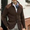 Men's Cardigan Color-Blocked Slim-Fit Stand-Collar Long-Sleeve Knitted Outerwear