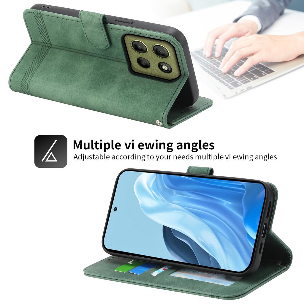 DIERFENG DF-03 For Motorola Moto G15 4G Leather Case Lines Imprint Wallet Phone Cover